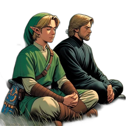 concept art, pixel art, fantasy art, comic book art, green, two, characters, resembling transparent PNG cut-out