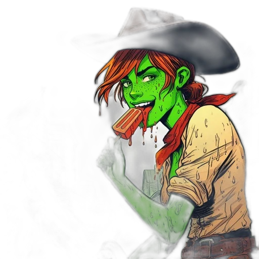 hat, concept art, fantasy art, watercolor, comic book art, green, unusual, figure transparent PNG cut-out