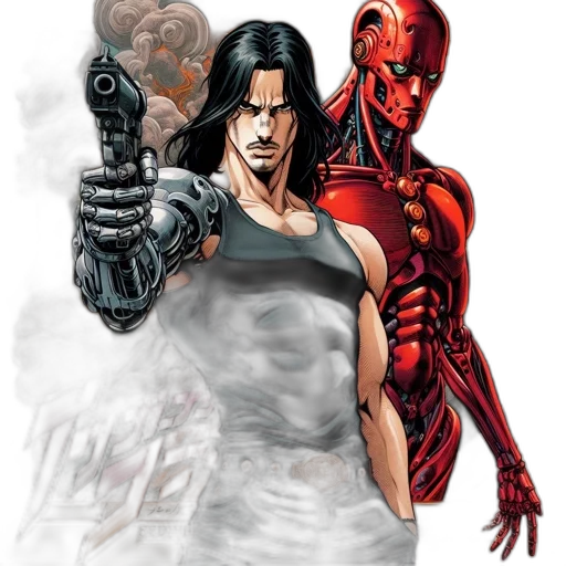 comic book art, concept art, photorealistic, cartoon, red, two, animated, characters transparent PNG cut-out