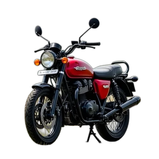 photorealistic, 3d render, red, black, motorcycle, parked, paved, road transparent PNG cut-out