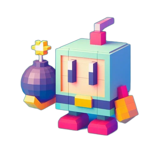 robot, weapon, creature, animal, pixel art, 3d render, vaporwave, concept art transparent PNG cut-out