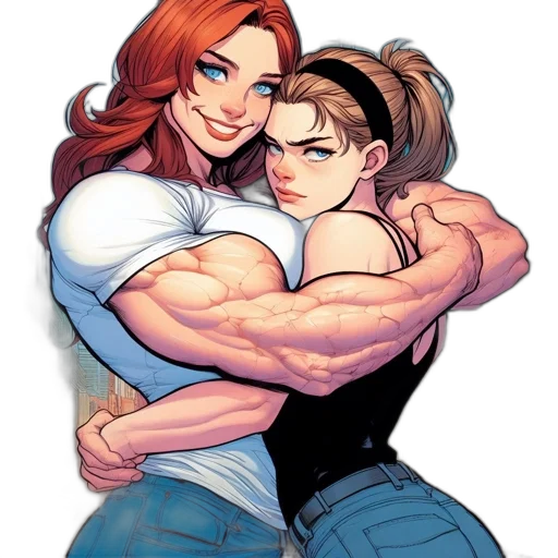 comic book art, concept art, cartoon, pixel art, two, animated, females, defined transparent PNG cut-out