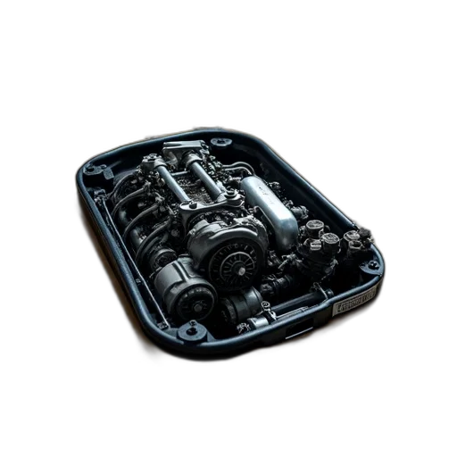 car, 3d render, cluttered, workbench, various, parts, tools, scattered transparent PNG cut-out