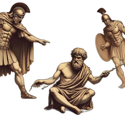 concept art, fire, seated, man, possibly, philosopher, leader, points transparent PNG cut-out