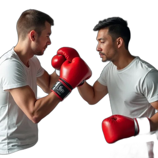 man, white, shirt, red, boxing, gloves, demonstrating, technique transparent PNG cut-out