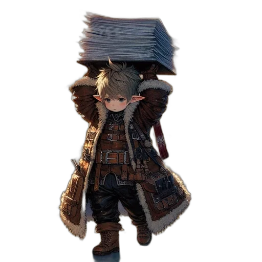 jacket, hat, weapon, staff, 3d render, concept art, fantasy art, pixel art transparent PNG cut-out