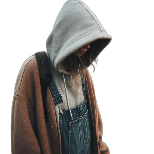 jacket, dress, mask, hat, cyberpunk, 3d render, photorealistic, concept art transparent PNG cut-out