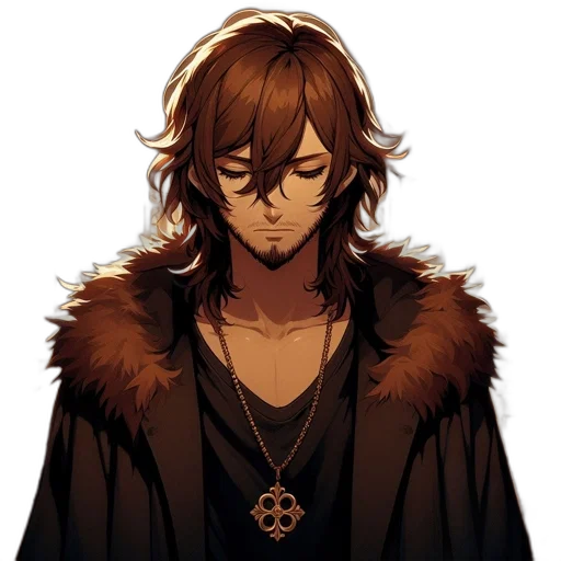 staff, crown, face, jacket, fantasy art, pixel art, concept art, anime transparent PNG cut-out