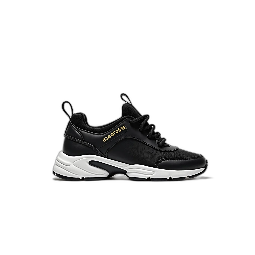 shoes, 3d render, photorealistic, black, white, sneaker, sleek, design transparent PNG cut-out