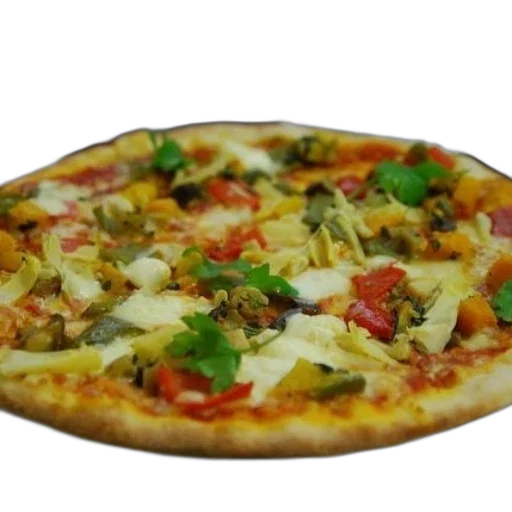 food, 3d render, photorealistic, delicious, pizza, various, toppings, sits transparent PNG cut-out