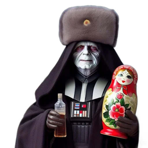 bottle, darth, vader, dons, fur, hat, holds, vodka transparent PNG cut-out