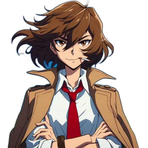 jacket, staff, face, hair, anime, cartoon, concept art, pixel art transparent PNG cut-out