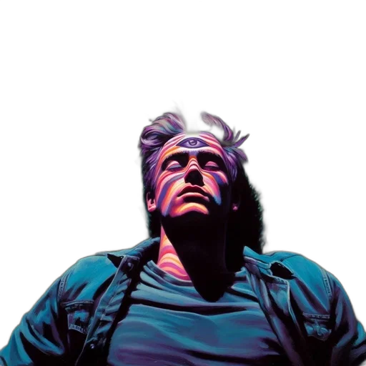 jacket, face, hair, mask, comic book art, cyberpunk, concept art, vaporwave transparent PNG cut-out