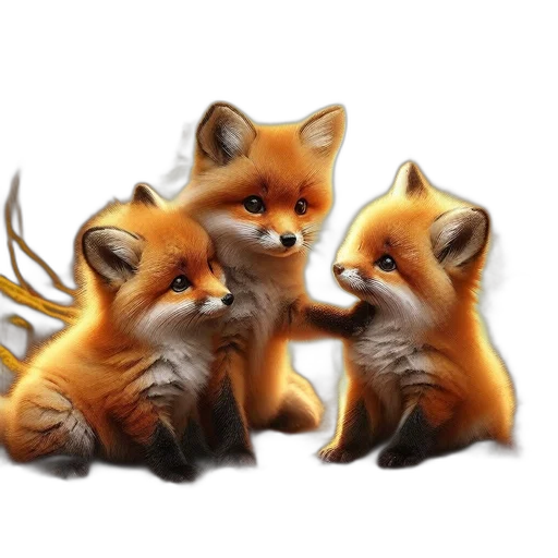 animal, concept art, photorealistic, fantasy art, 3d render, fire, golden, three transparent PNG cut-out