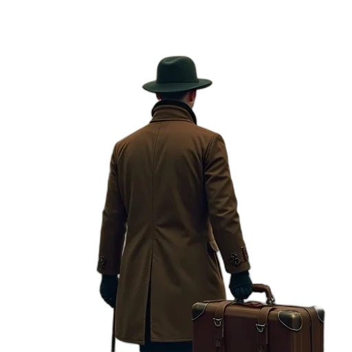 jacket, hat, staff, concept art, 3d render, photorealistic, pixel art, city street transparent PNG cut-out