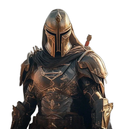 sword, weapon, robot, mask, concept art, fantasy art, 3d render, golden transparent PNG cut-out