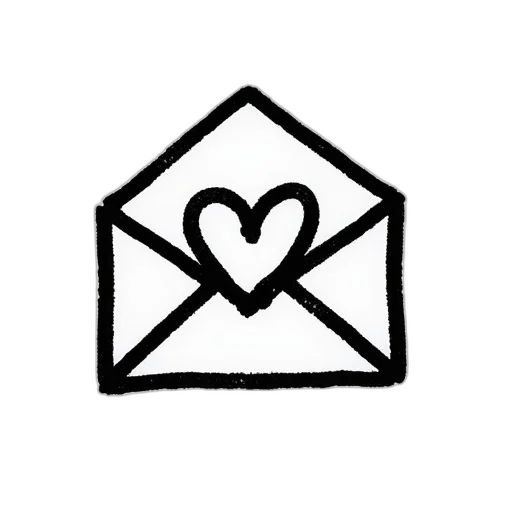 jewelry, stylized, black, white, image, envelope, heart-shaped, cutout transparent PNG cut-out