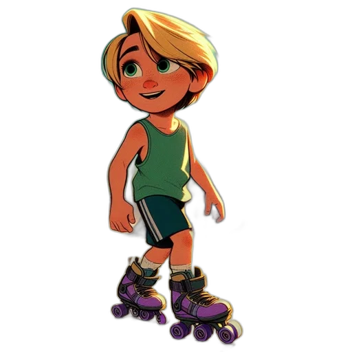 3d render, concept art, cartoon, pixel art, young, blonde-haired, character, green transparent PNG cut-out