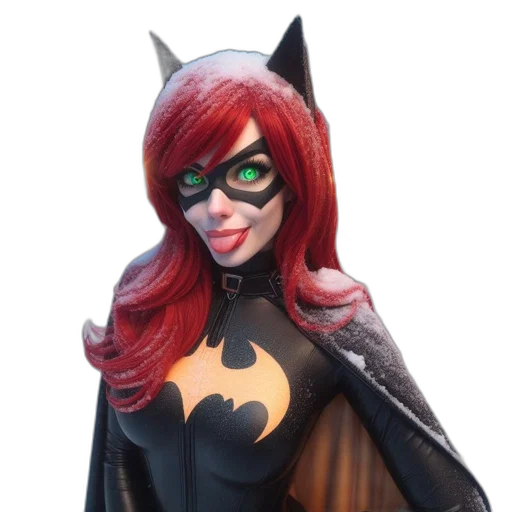 3d render, comic book art, concept art, cartoon, woman, bat-themed, costume, stands transparent PNG cut-out