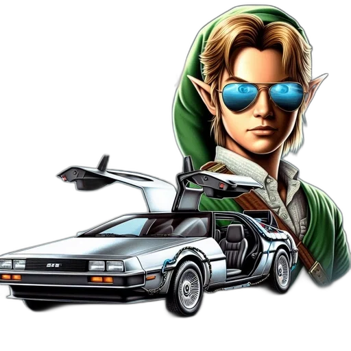 car, jacket, concept art, comic book art, pixel art, vaporwave, zelda, character transparent PNG cut-out
