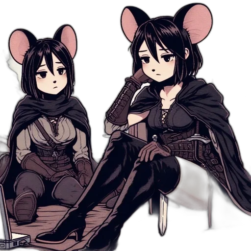 concept art, anime, cartoon, pixel art, dark, monochrome, two, anthropomorphic transparent PNG cut-out