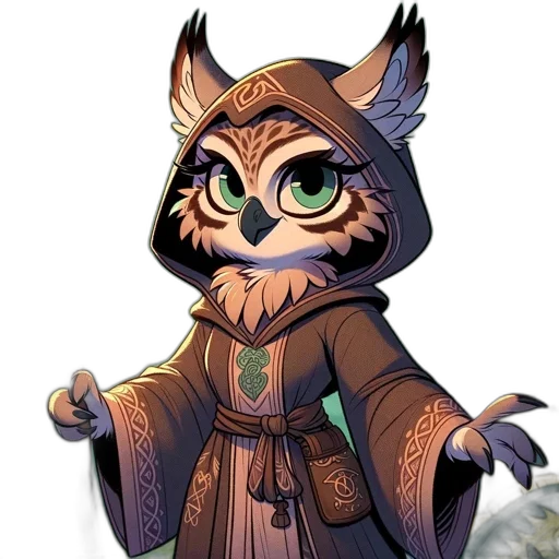 staff, fantasy art, concept art, pixel art, comic book art, owl-like, creature, robe transparent PNG cut-out