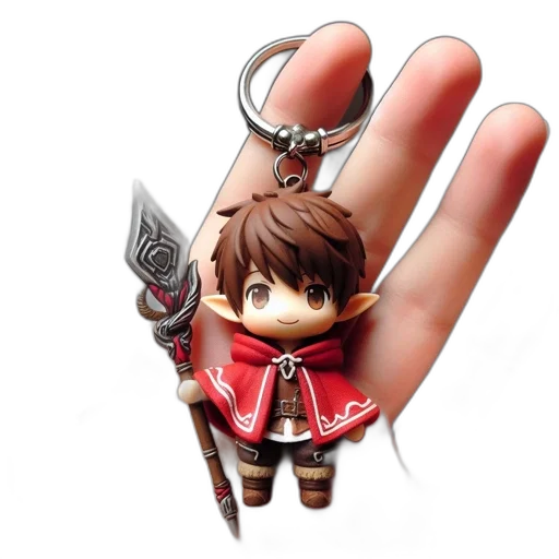 weapon, 3d render, concept art, hand, holds, keychain, featuring, miniature transparent PNG cut-out