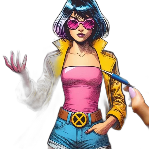 jacket, staff, comic book art, concept art, cartoon, fantasy art, colorful, neon transparent PNG cut-out