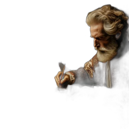 concept art, fantasy art, photorealistic, 3d render, fire, elderly, artisan, works transparent PNG cut-out