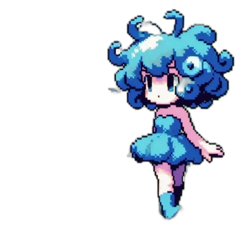 creature, hair, dress, staff, pixel art, concept art, anime, watercolor transparent PNG cut-out