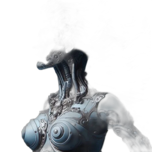 mask, robot, dress, dragon, concept art, fantasy art, 3d render, photorealistic transparent PNG cut-out
