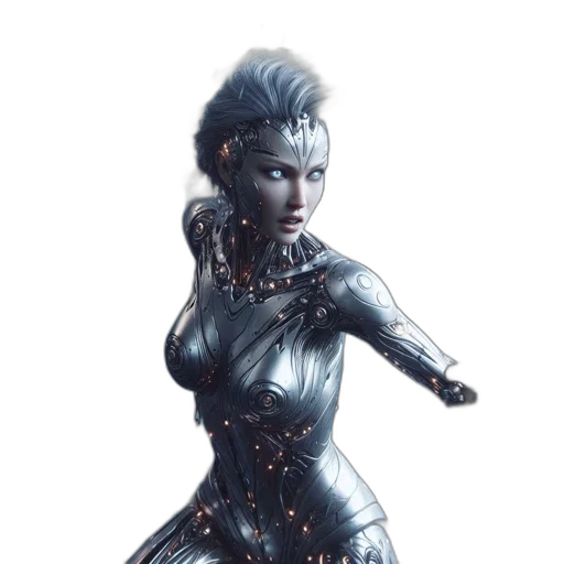 robot, jewelry, concept art, fantasy art, 3d render, comic book art, outer space, blue transparent PNG cut-out