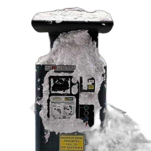 robot, staff, weapon, snow, parking, meter, covered, sign transparent PNG cut-out