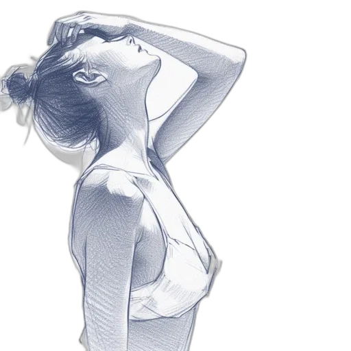 dress, pencil sketch, photorealistic, concept art, watercolor, side-profile, drawing, woman transparent PNG cut-out