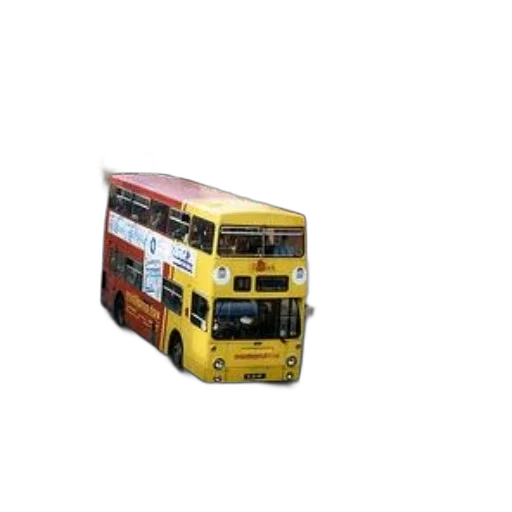3d render, photorealistic, concept art, pixel art, yellow, double-decker, bus, driving transparent PNG cut-out