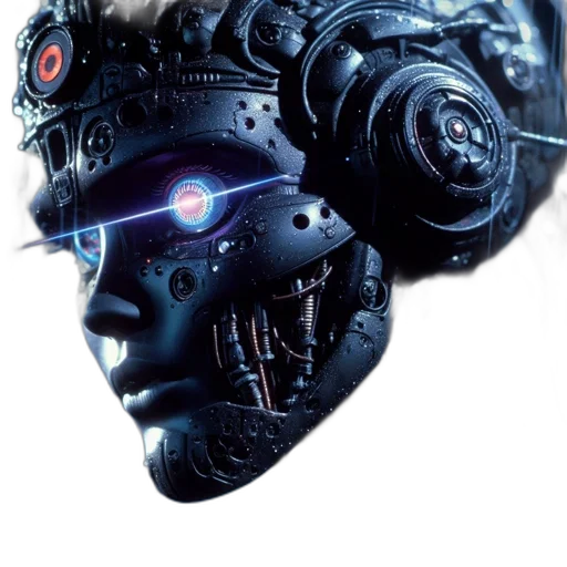 robot, mask, face, crown, cyberpunk, concept art, 3d render, photorealistic transparent PNG cut-out