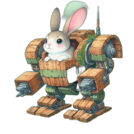 weapon, robot, animal, concept art, 3d render, fantasy art, pixel art, bunny transparent PNG cut-out