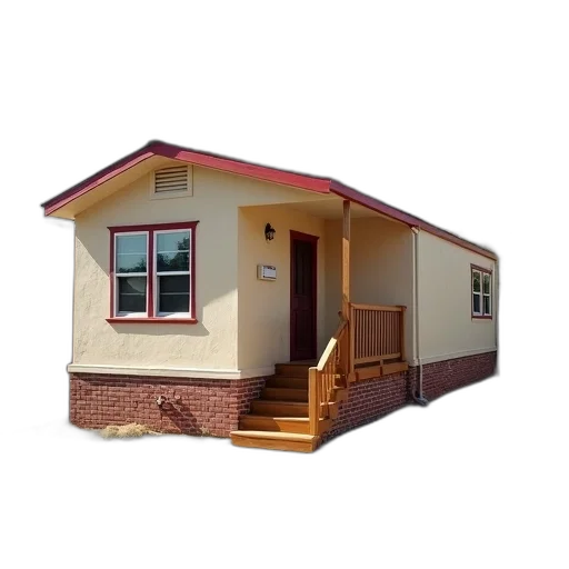 building, 3d render, photorealistic, small, beige, mobile, home, red transparent PNG cut-out
