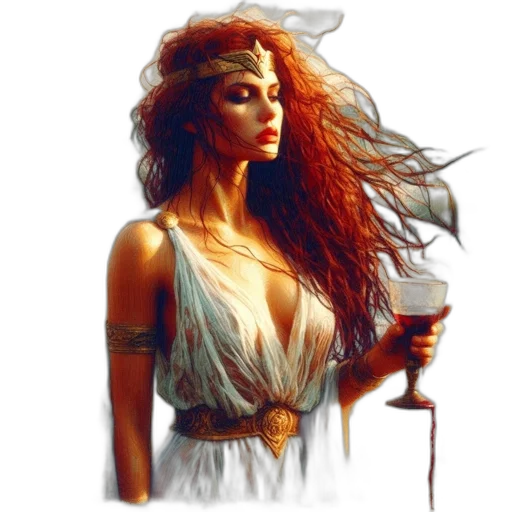 dress, fantasy art, photorealistic, concept art, oil painting, fire, woman, stands transparent PNG cut-out