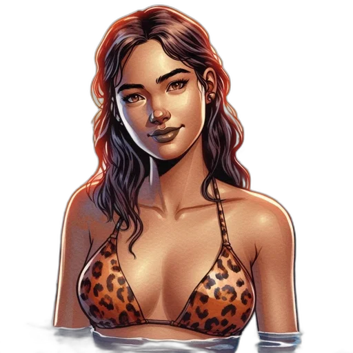 jewelry, comic book art, concept art, fantasy art, cartoon, woman, leopard, print transparent PNG cut-out