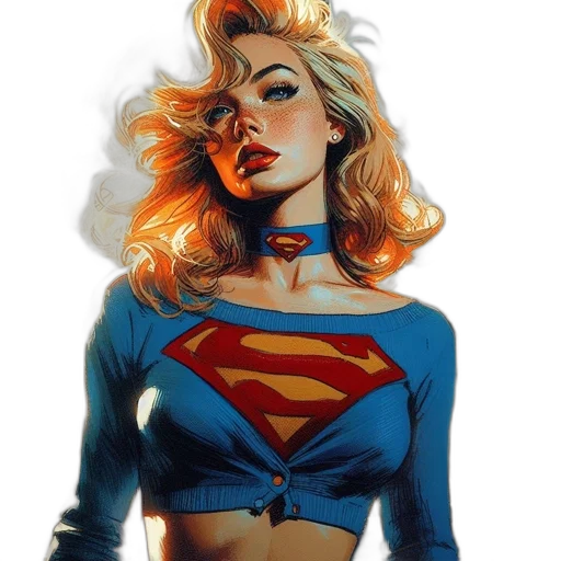 comic book art, concept art, fantasy art, cartoon, neon, supergirl, digitally, illustrated transparent PNG cut-out