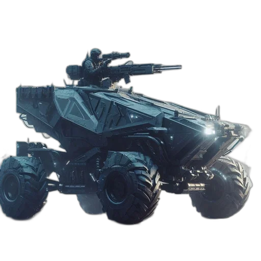 weapon, robot, car, animal, concept art, 3d render, photorealistic, all-terrain transparent PNG cut-out
