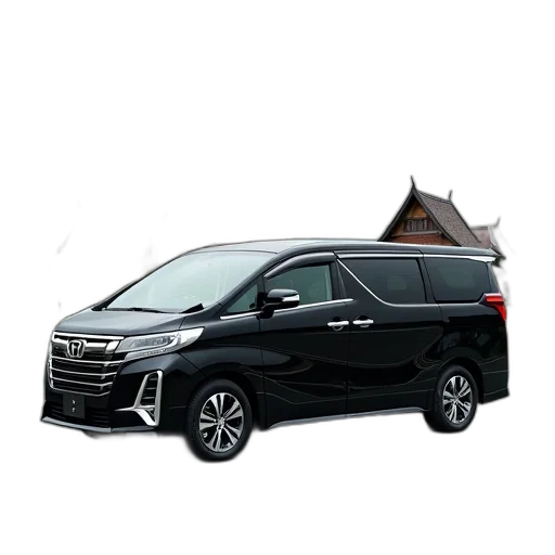 car, photorealistic, 3d render, black, minivan, parked, parking, lot transparent PNG cut-out