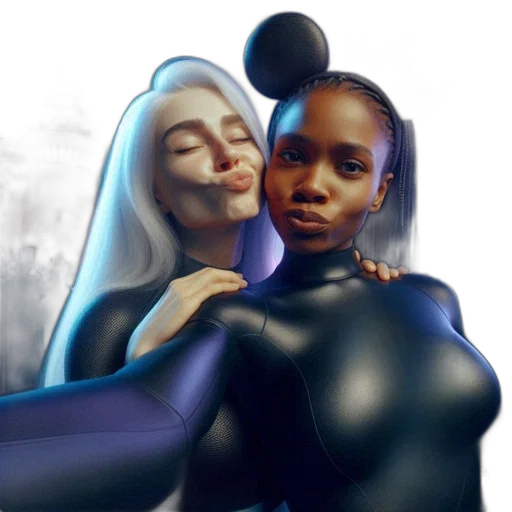 concept art, comic book art, photorealistic, fantasy art, underwater, blue, two, women transparent PNG cut-out