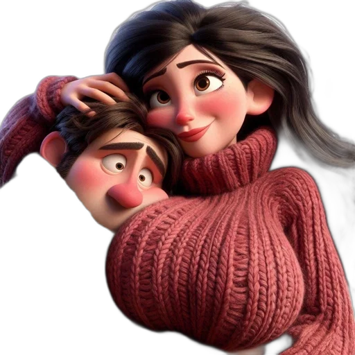 3d render, photorealistic, concept art, cartoon, snow, two, characters, display transparent PNG cut-out