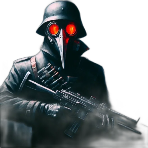 mask, weapon, robot, staff, concept art, cyberpunk, pixel art, comic book art transparent PNG cut-out