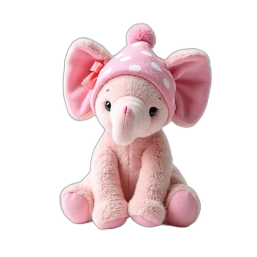 animal, 3d render, plush, toy, elephant, pink, white, polka transparent PNG cut-out