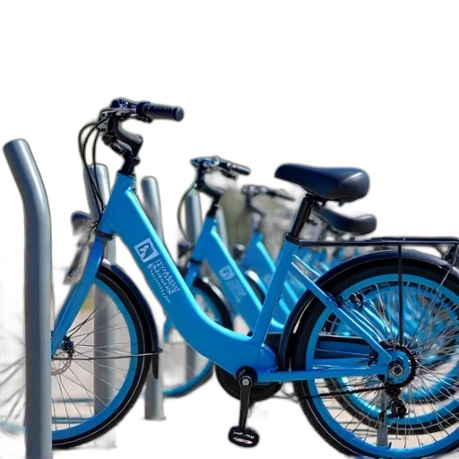 3d render, blue, row, bicycles, parked, bike, rack, made transparent PNG cut-out