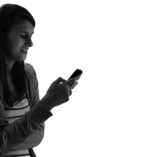 staff, woman, striped, shirt, checks, her, phone, cozy transparent PNG cut-out