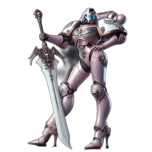robot, sword, weapon, staff, concept art, 3d render, fantasy art, vaporwave transparent PNG cut-out